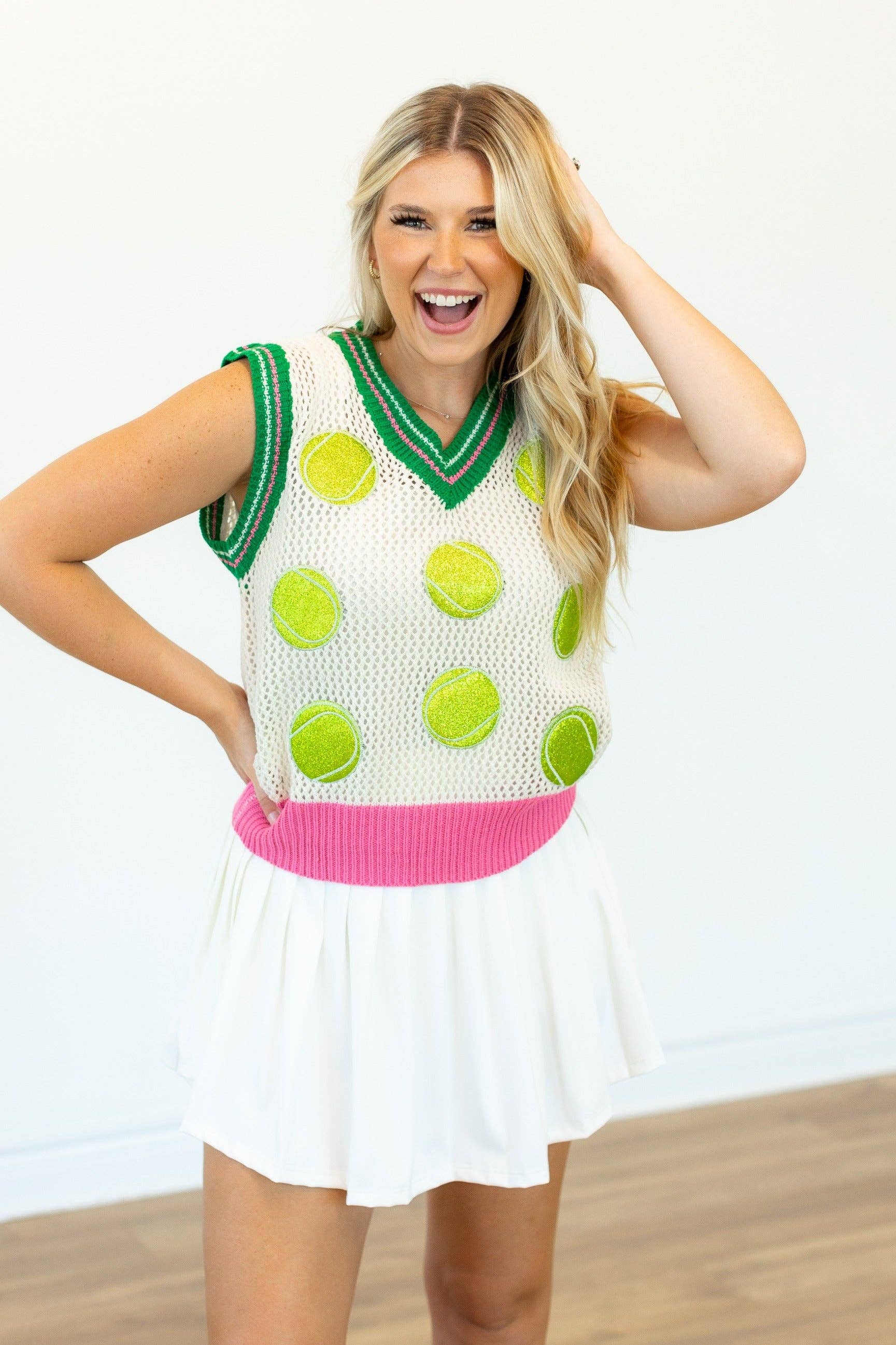 Multi Tennis Ball Glitter Patches Sweater Vest for wholesale on Faire0