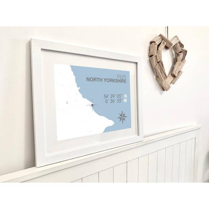 Impresión del mapa costero de Filey para venta al por mayor de SeaKisses