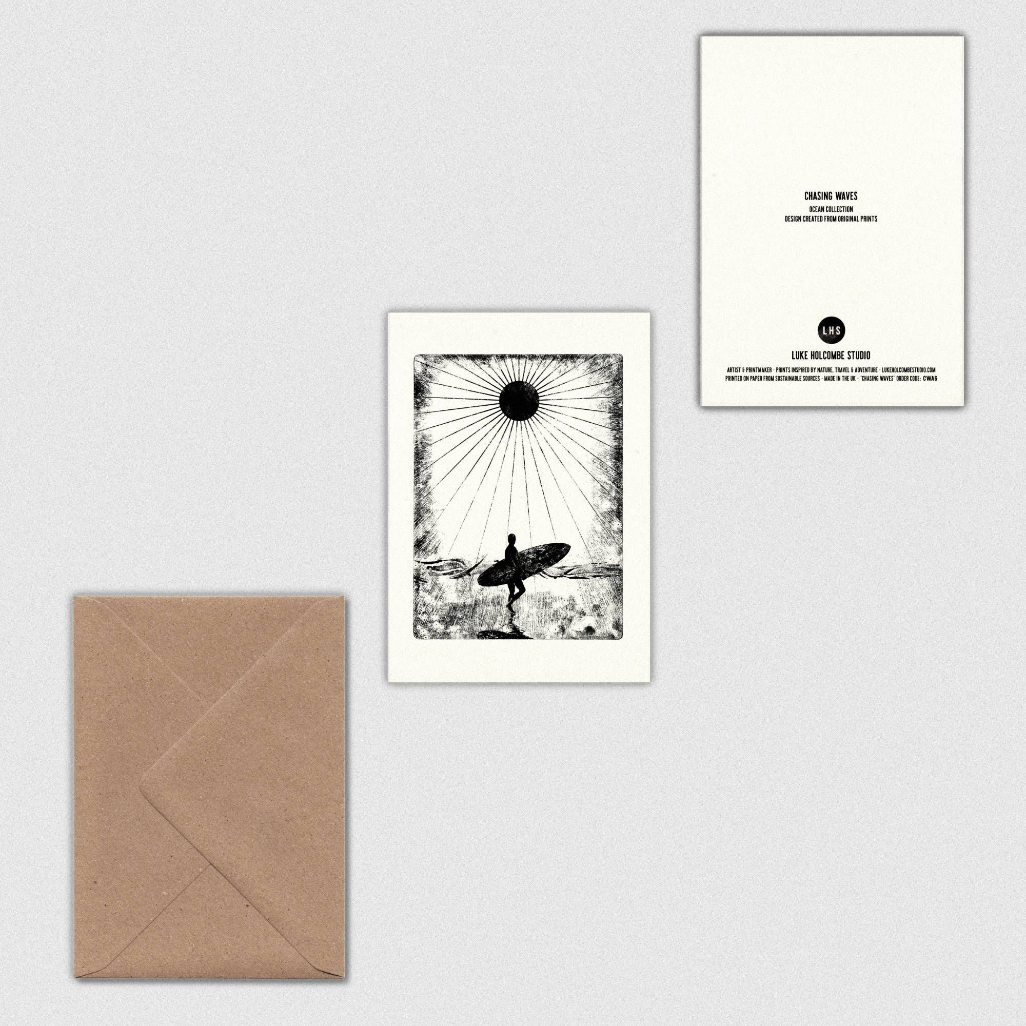 Luke Holcombe Studio - Wholesale Everyday Greeting Card - Chasing Waves Individual Card (A6) Surfing Summer Minimal5