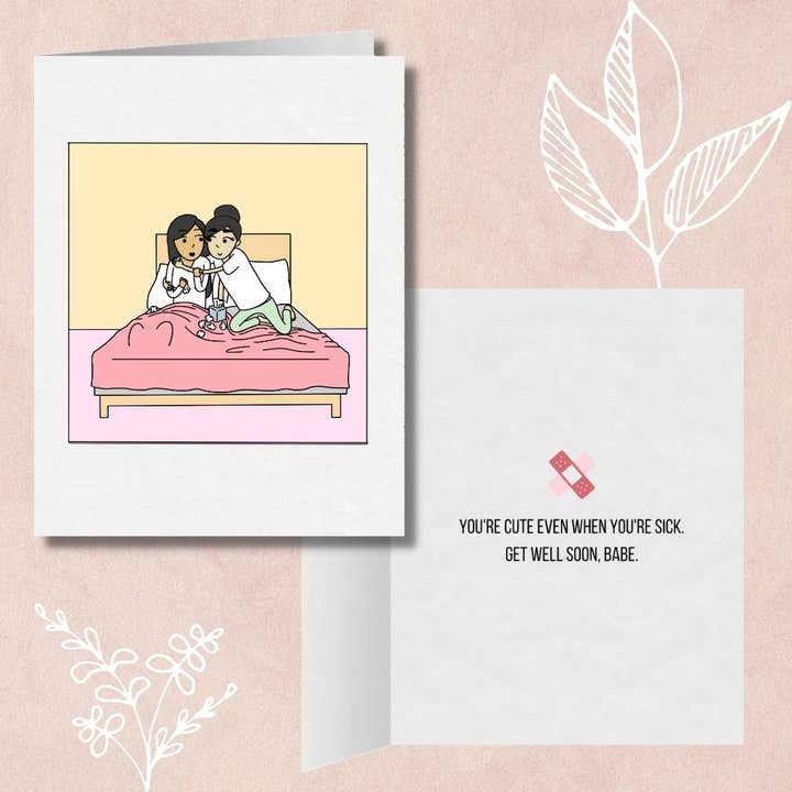 You're Cute Even When You're Sick | Biglietto per lesbiche Get Well Soon | Simpatico regalo LGBTQ | Biglietto di auguri Sapphic WLW | Romantico biglietto per lunghe distanze per la vendita all'ingrosso da parte di Sesame But Different