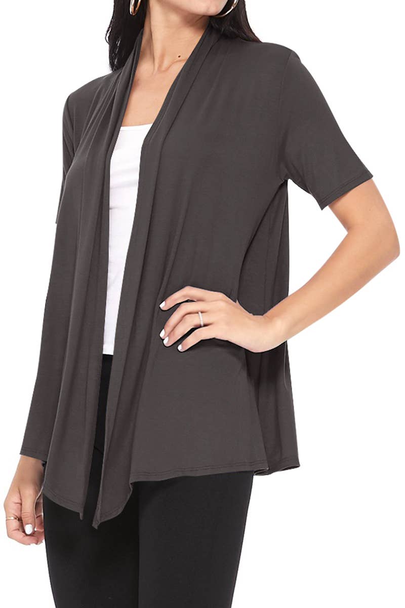 MOA COLLECTION - Wholesale Cardigan - Women's - Women's Casual Short Sleeve Draped Open Front Solid Cardigan13