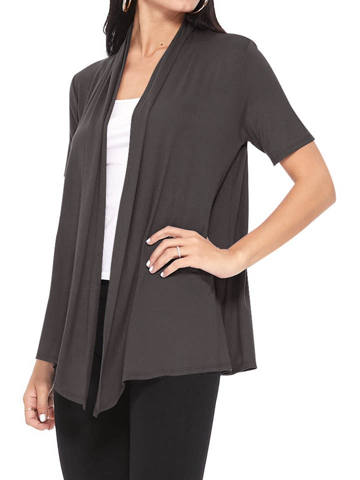 MOA COLLECTION - Wholesale Cardigan - Women's - Women's Casual Short Sleeve Draped Open Front Solid Cardigan13
