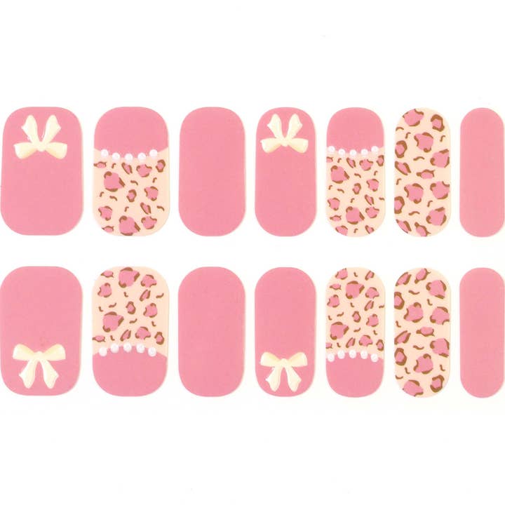 ClebleNails - Wholesale Nail Art/Decal - Pink Leopard Print Nail Wraps / Cute Cheetah Nail Polish Strips / White Bow 3D Nail Stickers / Valentines Animal Nail Wraps Free Shipping