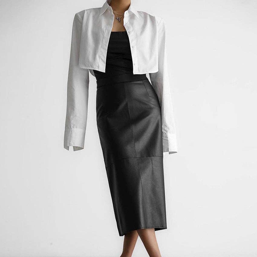 Marayn – wholesale Skirt – Women’s – 2025 NEW Vintage Faux Leather Slit Skirt AutumnWinter0