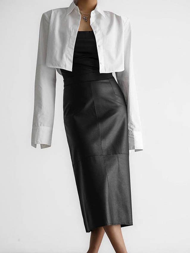 Marayn – wholesale Skirt – Women’s – 2025 NEW Vintage Faux Leather Slit Skirt AutumnWinter