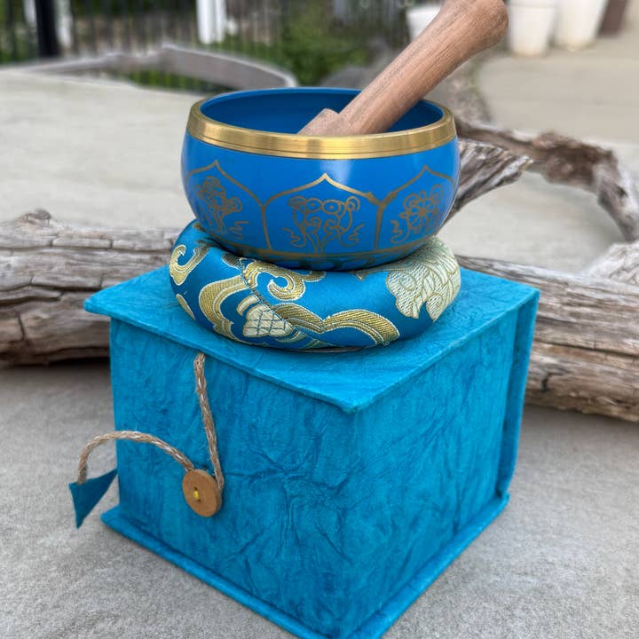 Lungta Imports - Wholesale Meditation Supplies - Tibetan Complete Singing Bowl Gift Box Set 8 Lucky Symbols 20