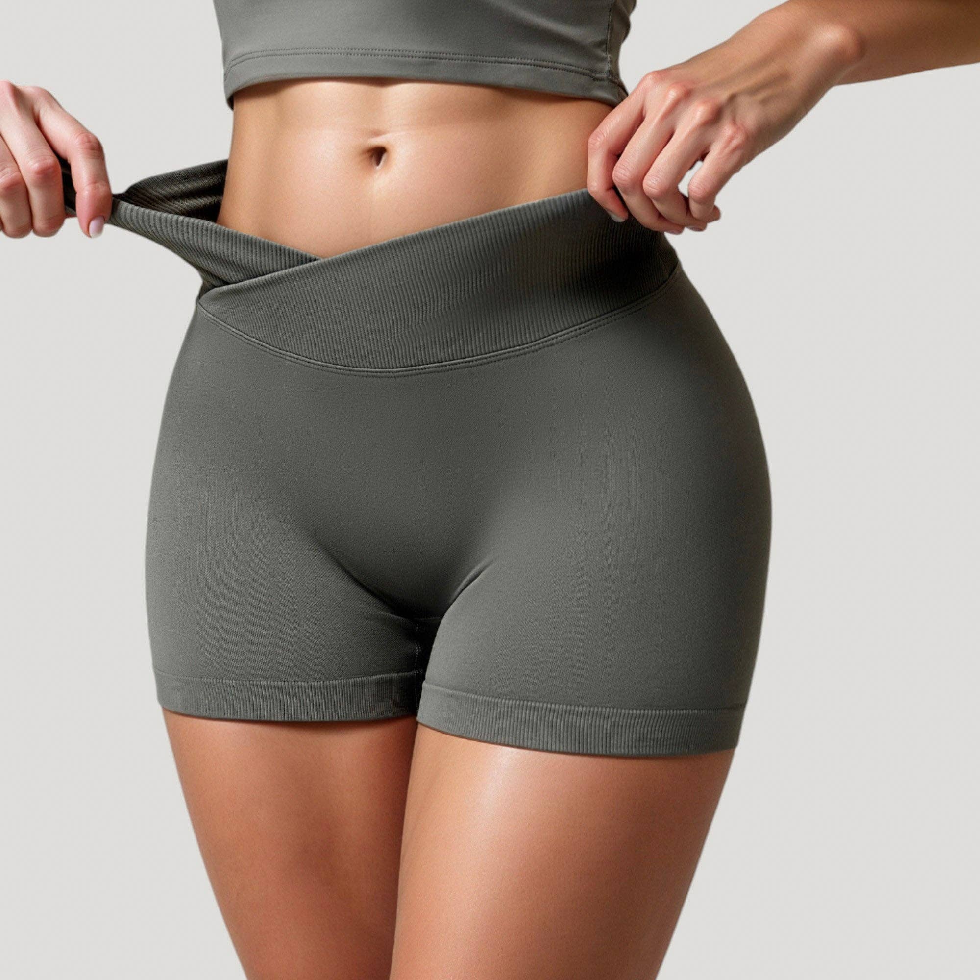 Active by Anna-Kaci – wholesale Athletic shorts – Women's – High Waist Seamless Ribbed Biker Shorts with Crossover Waist13