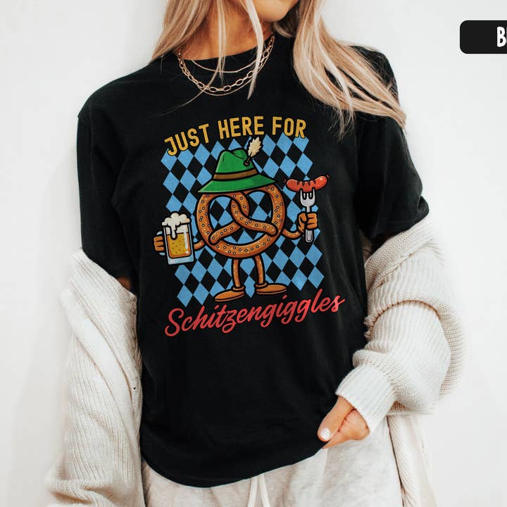 Vivtrek - Wholesale Screen Printed T-Shirt - Women's - Just Here for Schitzengiggles Funny German Beer Shirt5