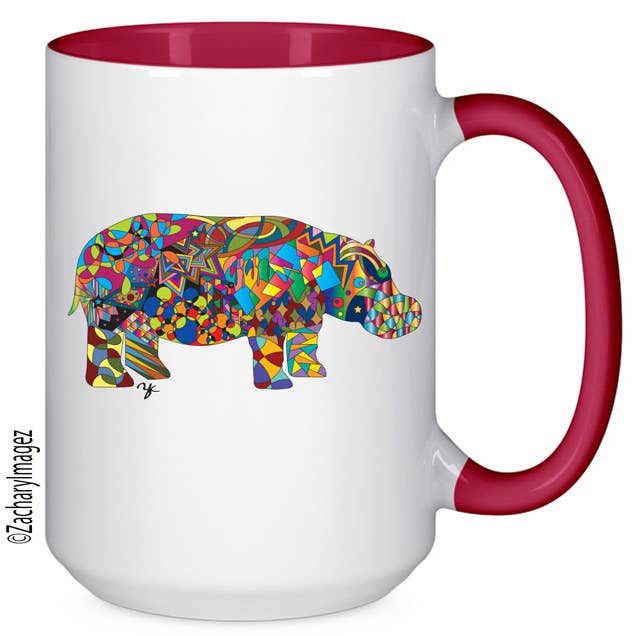 Colorful Hippo 15 oz Ceramic Mug for wholesale by Zachary Imagez