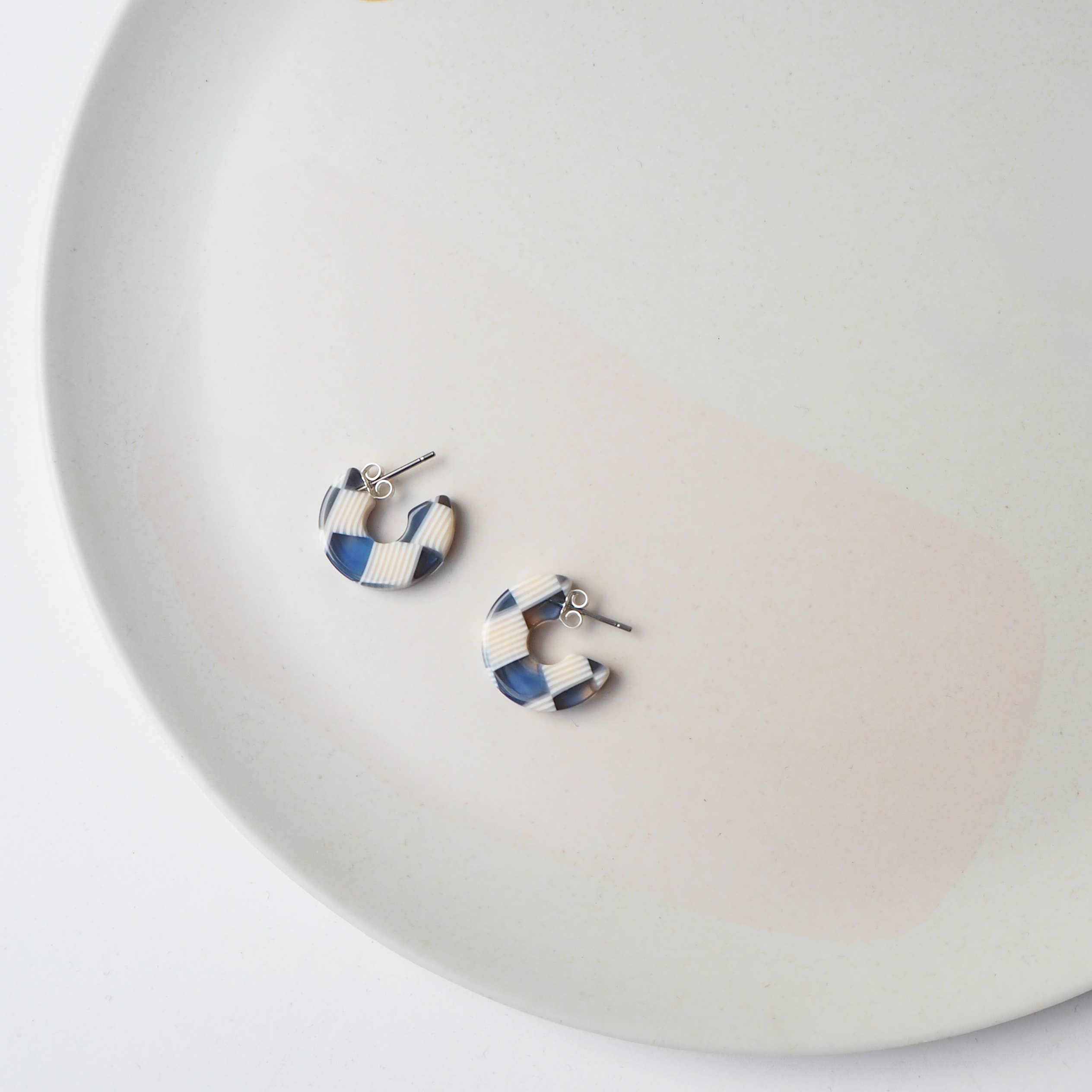 Custom Made - Wholesale Hoop Earrings - Ocean Checker Super Mini Acetate Resin Small Hoop Earrings2