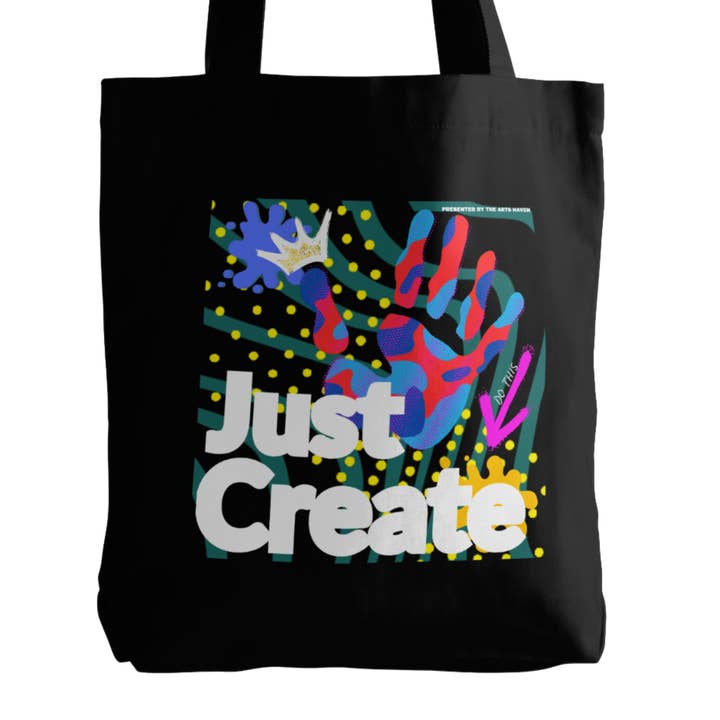 The Arts Haven - Wholesale Tote bag – Unisex - "Just Create" Black Cotton Tote