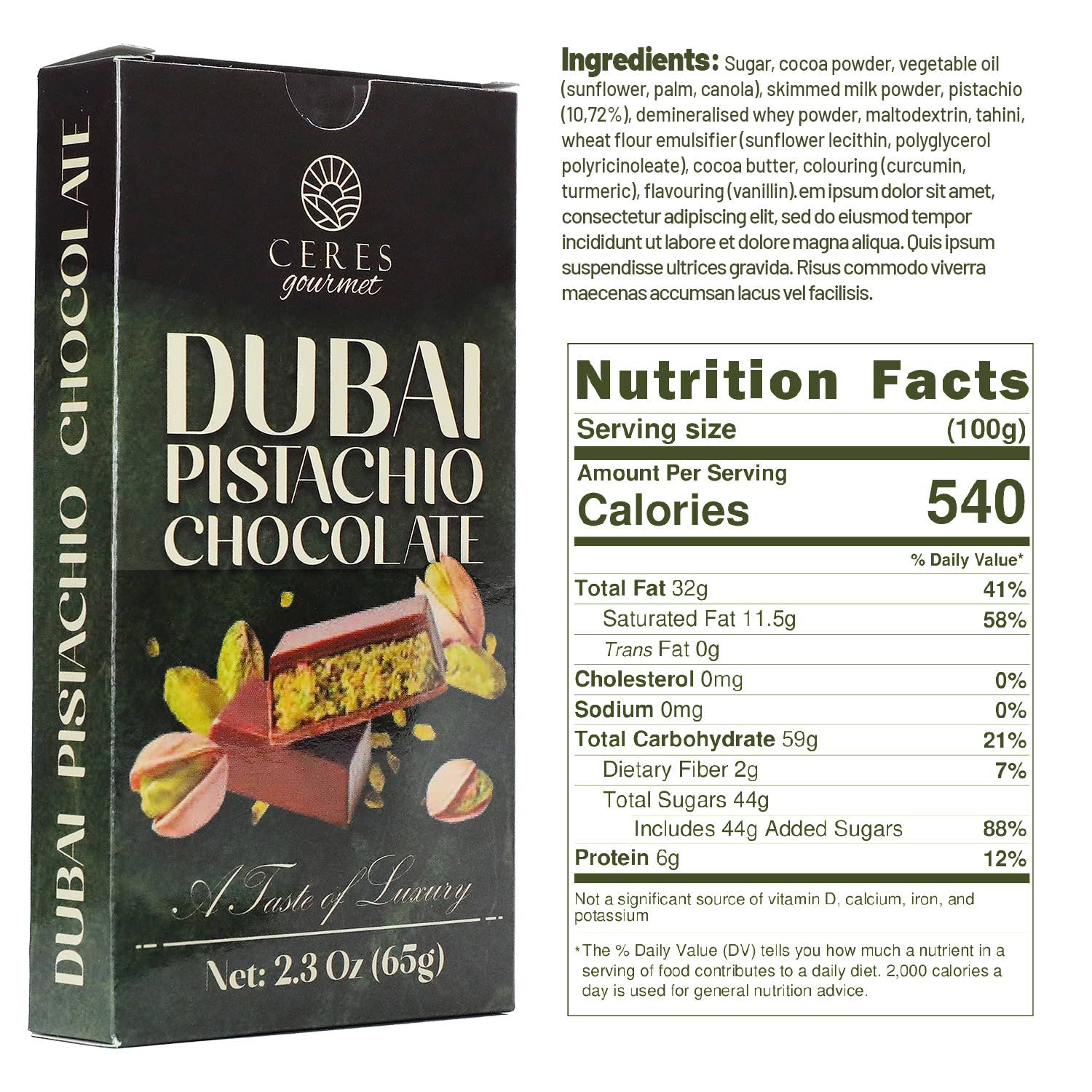 Ceres Gourmet - Wholesale Chocolate Bar - Dubai Chocolate Pistachio Bar – 2.3 oz for Christmas8