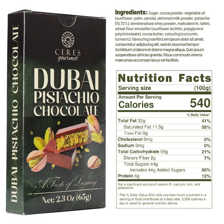 Ceres Gourmet - Wholesale Chocolate Bar - Dubai Chocolate Pistachio Bar – 2.3 oz for Christmas8