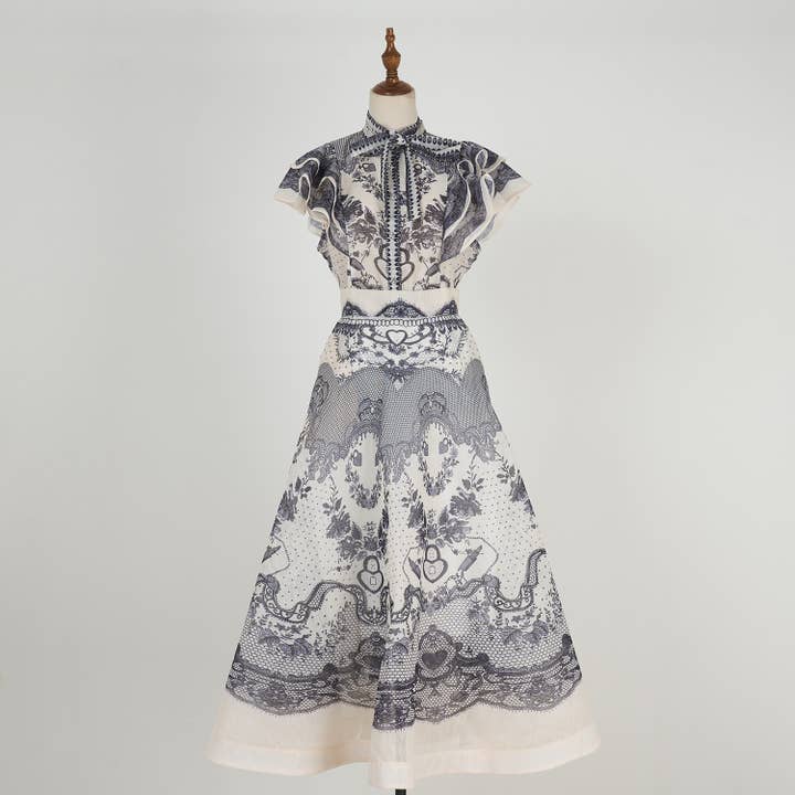 Productseeker - Wholesale Top & Skirt Set - Women's - DR490Y Chic Ruffled Sleeveless Top and A-Line Long Skirt Set