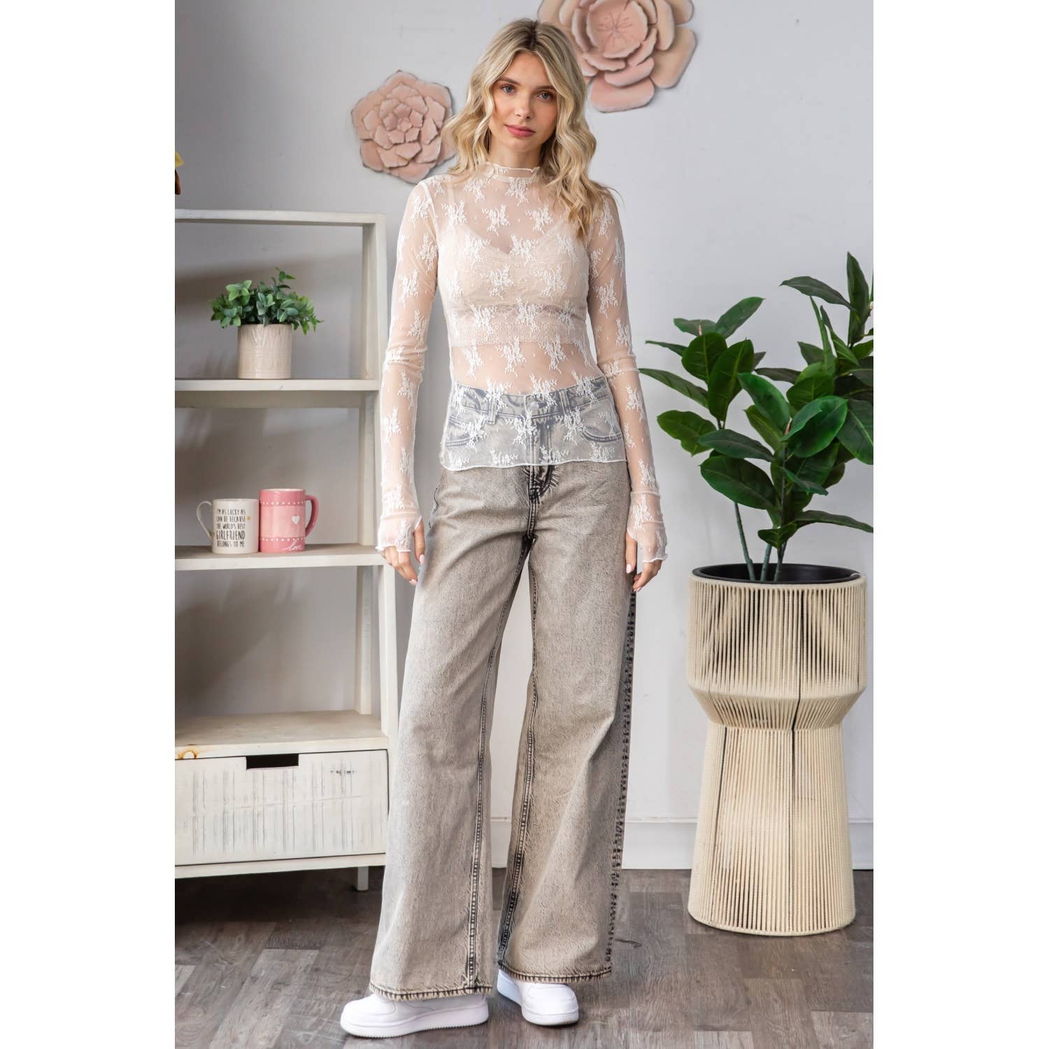 Veveret – Blusa - Mulher por atacado – Top Transparente de Renda com Manga Comprida34