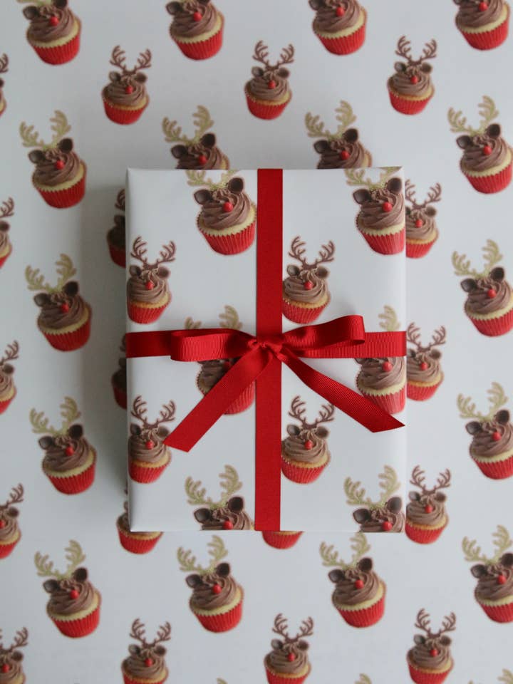 Reindeer Cupcakes Wrapping Paper Sheet for wholesale by Afternoon Crumbs