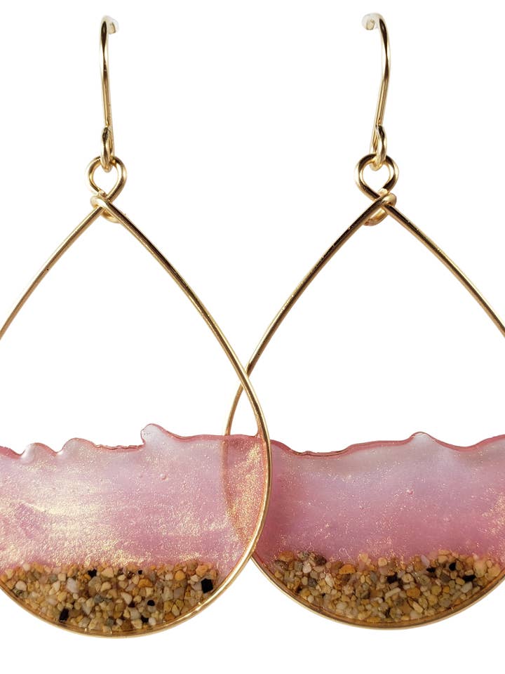 Boucles d'oreilles eau et sable en or rose rose en or jaune pour la vente par Skinny Pig Designs