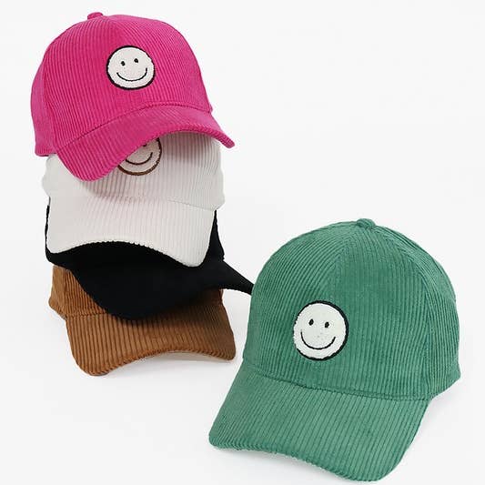 Smile Chenille Patch Corduroy Baseball Cap for wholesale by David And Young
