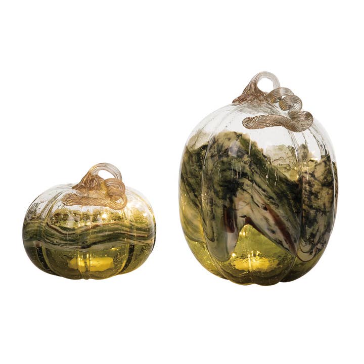Transpac - Wholesale Decorative Tabletop Object - CLOSEOUT Glass 10.5" Multi Harvest Light Up Pumpkins Set 2