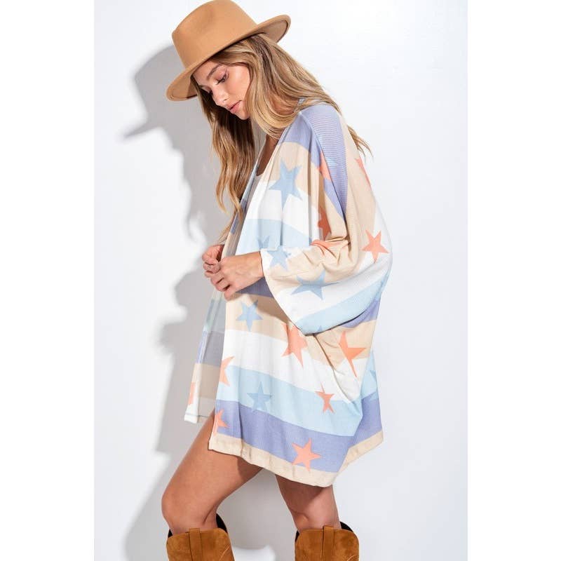 Phil Love – Engroshandel Kimono - Dame – Sommerstjerneprint kimono cardigan med løs pasform9