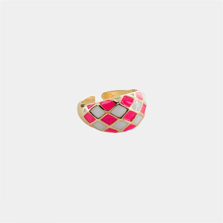 OMG Blings - Wholesale Band/Stacked Ring - LRN093 - Enamel Checkered Ring*