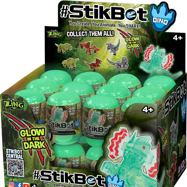 Zing - Wholesale Toy Set - Kids - Zing StikBot Glow in the Dark Dino Eggs