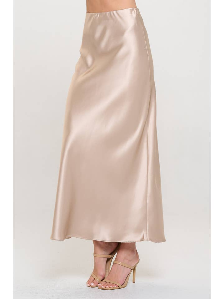 Renee C. - Wholesale Skirt - Women's - Made in USA Solid Silky Satin Maxi Skirt