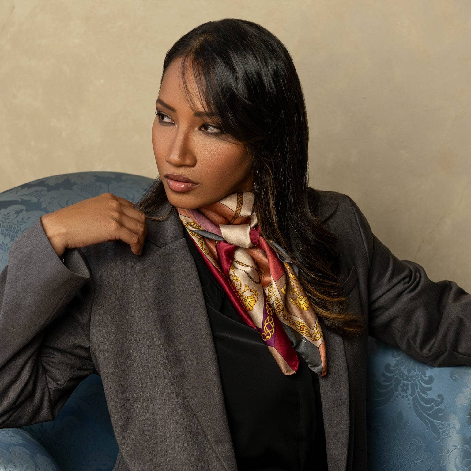 Elizabetta Made in Italy USA - Wholesale Scarf - Women's - Gabriella - Hand Rolled Silk Foulard - Rosewood1