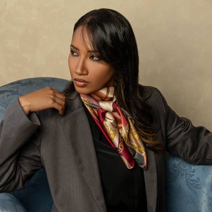 Elizabetta Made in Italy USA - Wholesale Scarf - Women's - Gabriella - Hand Rolled Silk Foulard - Rosewood1