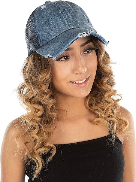 Funky Junque – Großhandel Ponytail-Cap – Damen – Criss Cross Ponycap - Denim/Navy5