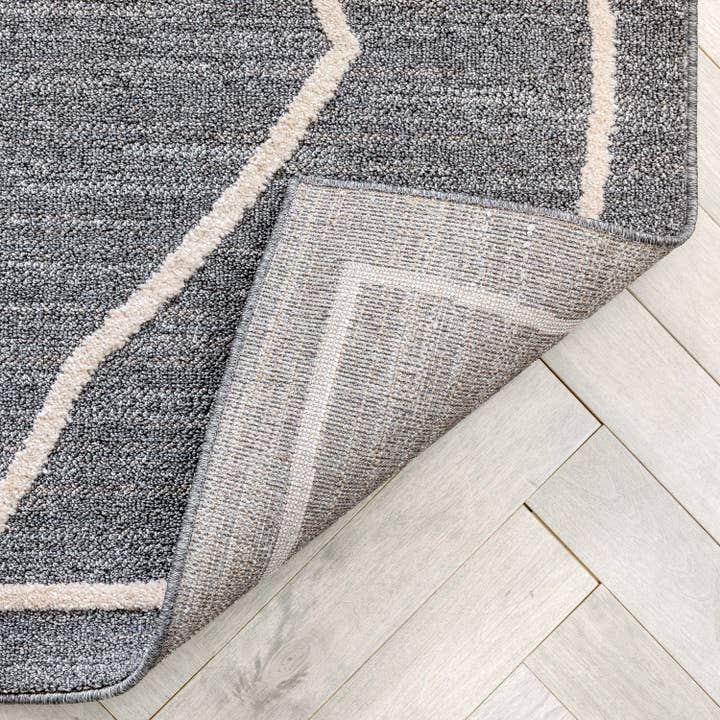 Well Woven - Vente Tapis - Tapis marocain à poils bouclés Cora en treillis gris
