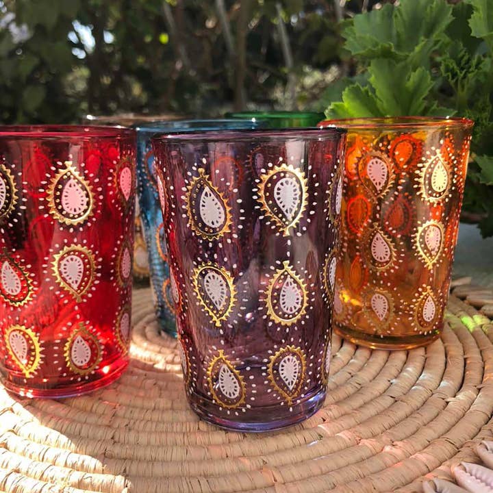 Scents and Feel - Venta al por mayor Taza de café/té - Set de 6 vasos de té marroquíes, colores surtidos, Gold Tears1