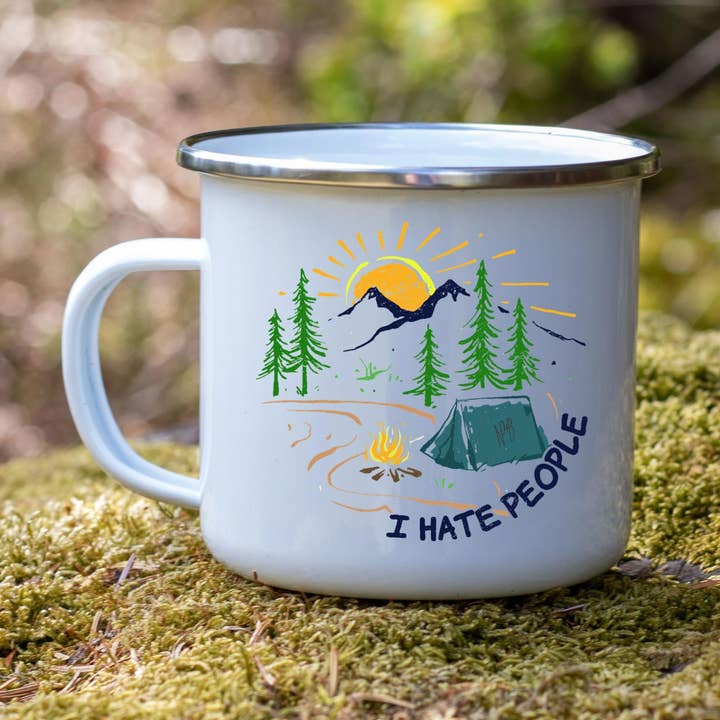 I Hate People Enamel Camping Cup for wholesale by National Parks and Beyond