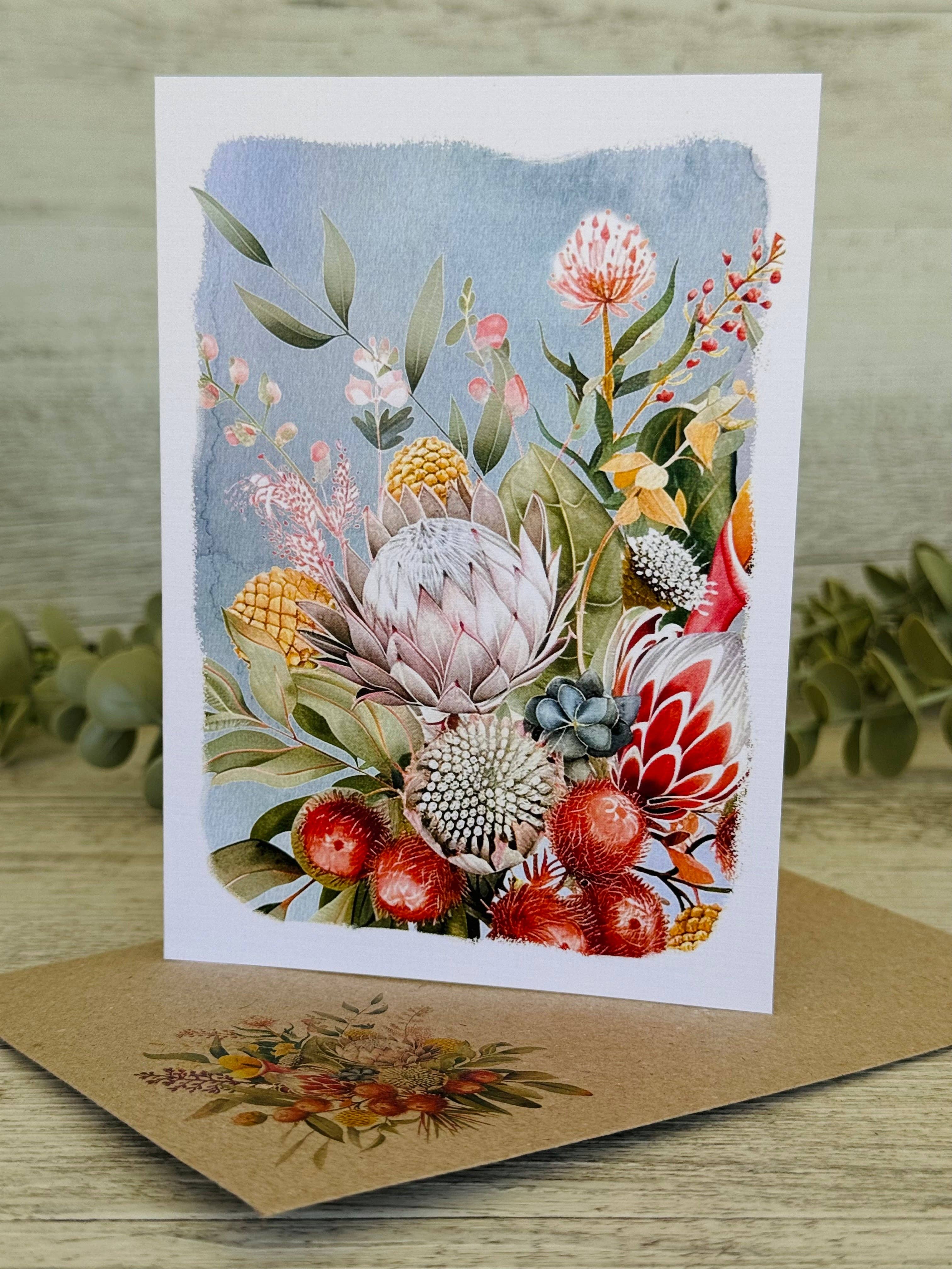 Scattered Seed Co - Wholesale Stationery/Notecard Set - AUSTRALIAN FLORALS with borders Blank cards set of 43