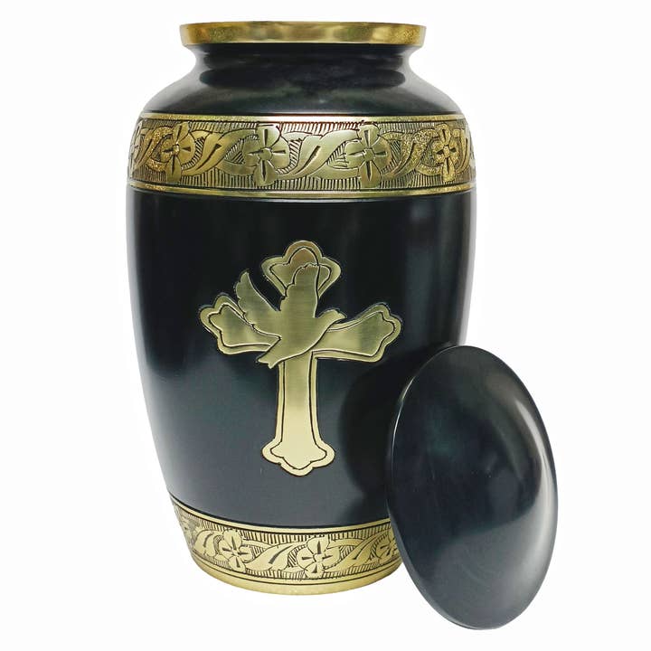 Ample Cremation Urns - Wholesale Urn - Black & Gold Cross Urn – Faith Dove Adult Ashes Memorial9