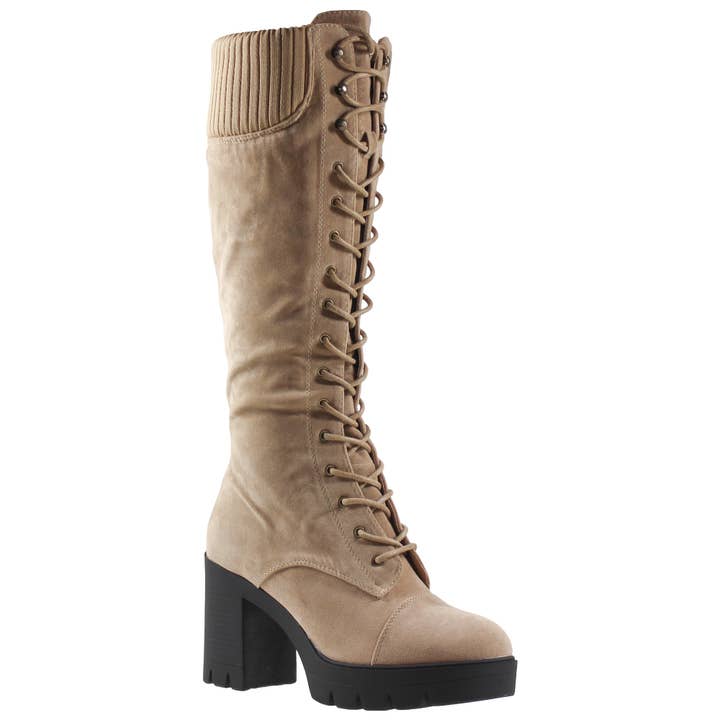 SOBEYO - Wholesale Combat/Military Boots - Women's - Women's Chunky Platform Combat Boots Knit Cuff