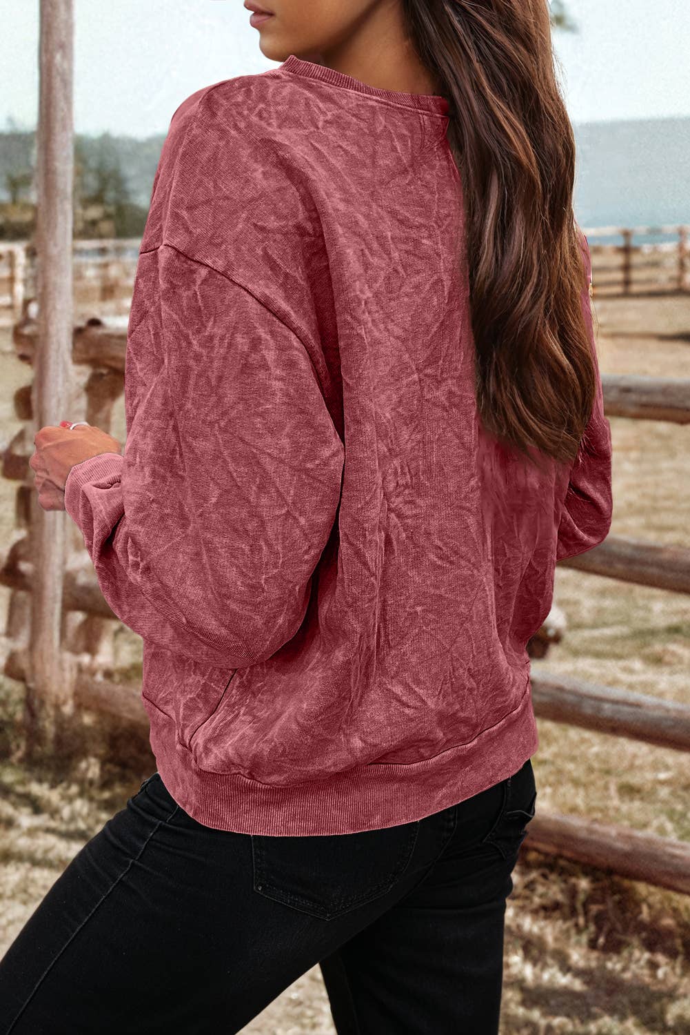 fashionworks - Wholesale Sweatshirt - Women's - Western Letter Embroidery Mineral Wash Loose Sweatshirt15