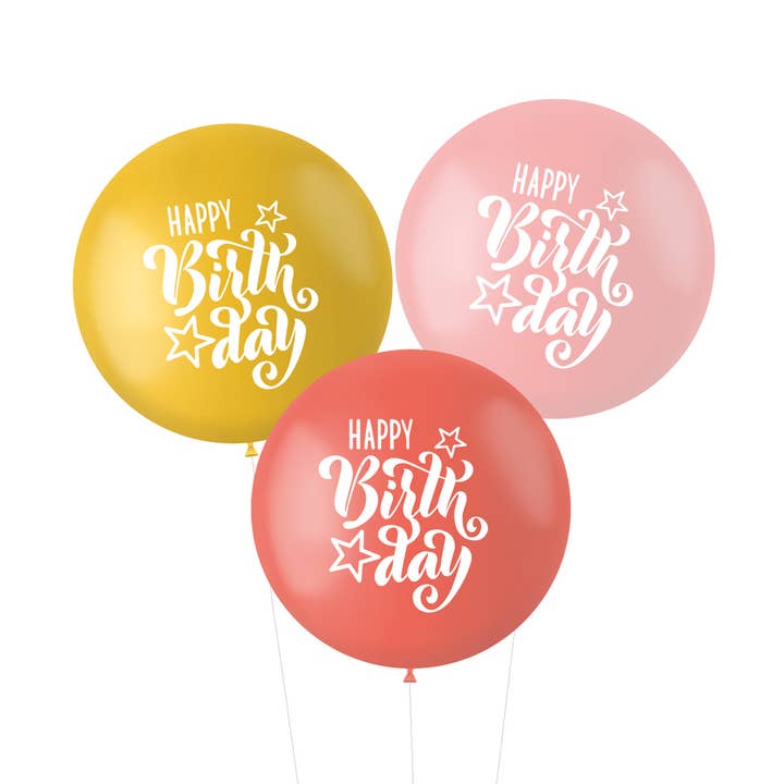 Luftballons XL 'Happy Birthday! ' Rosa/Rot 80cm - 3 Stück für den Großhandel von Folat BV