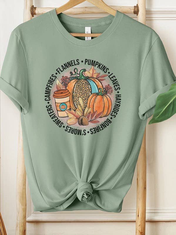 Fall Clothing Flannels Pumpkins Circle Graphic Tee 75921dtf for wholesale by Cali Boutique Wholesale