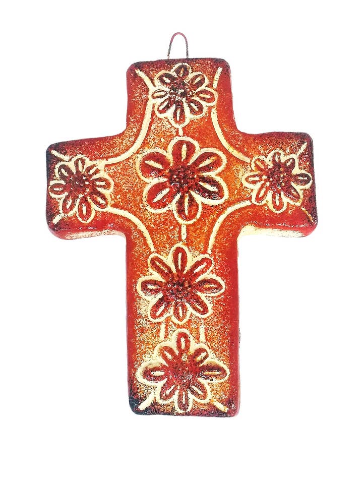 Clay Cross With Flowers - Handcrafted for wholesale by Sedona Spirit