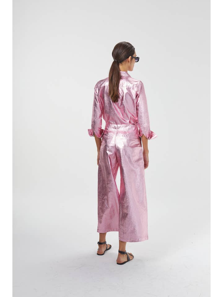 San Marino Metallic Linen Shirt - Pink for wholesale on Faire
