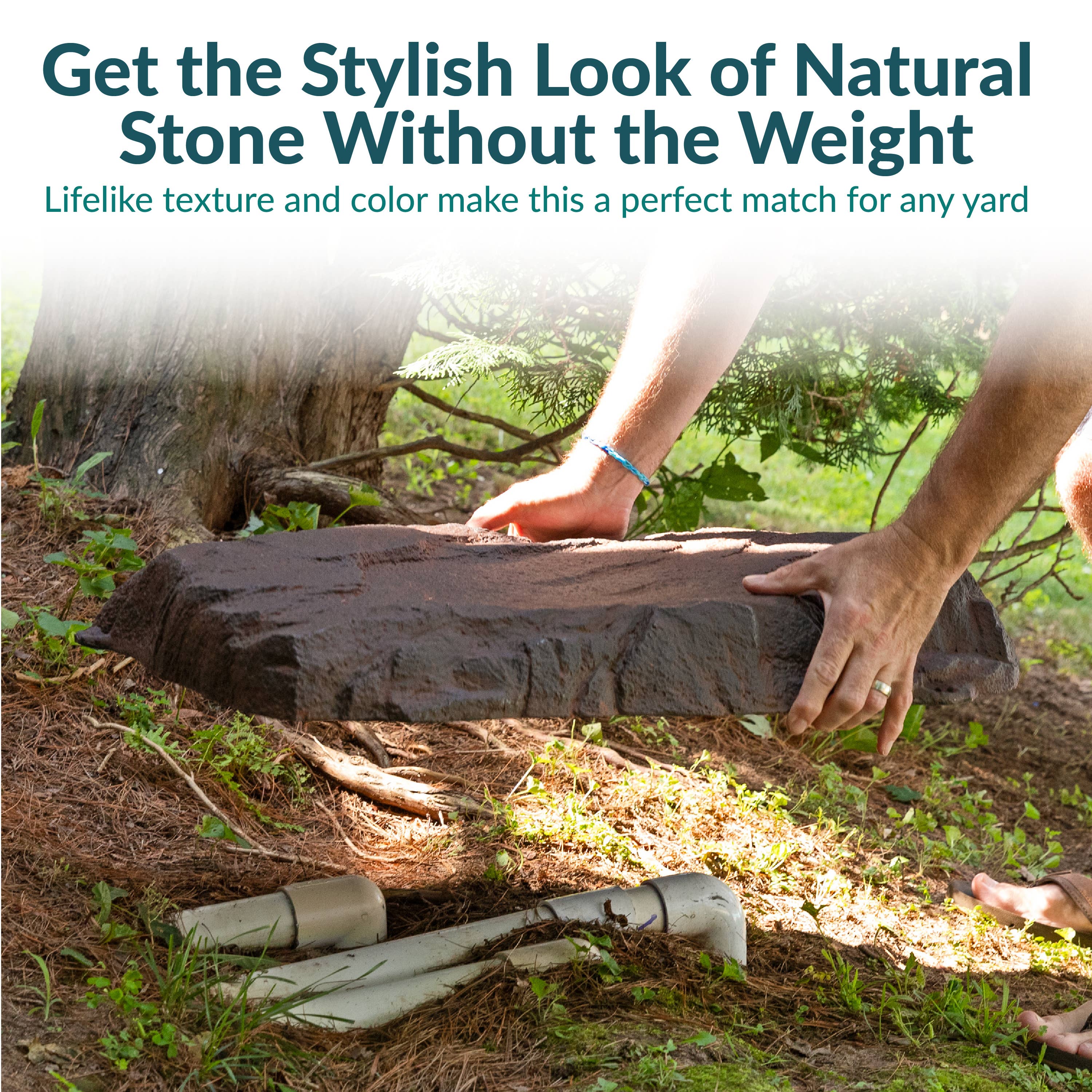 Sunnydaze Decor - Vente Bibelots/décorations d'extérieur - Roche paysagère artificielle à profil plat avec piquets - Marron4