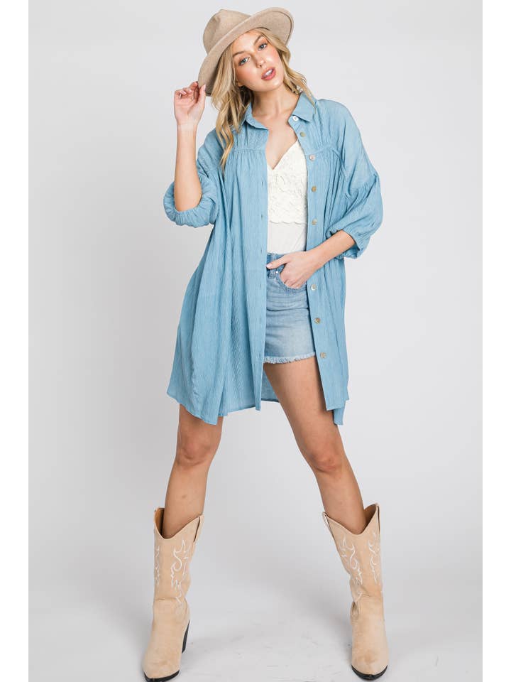 ELLEBORN - Wholesale Dress - Women's - Shirred button-down shirt dress 3136D-117