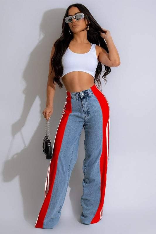 Queen Fashion - Wholesale Jeans - Women's - two tone denim long pants0