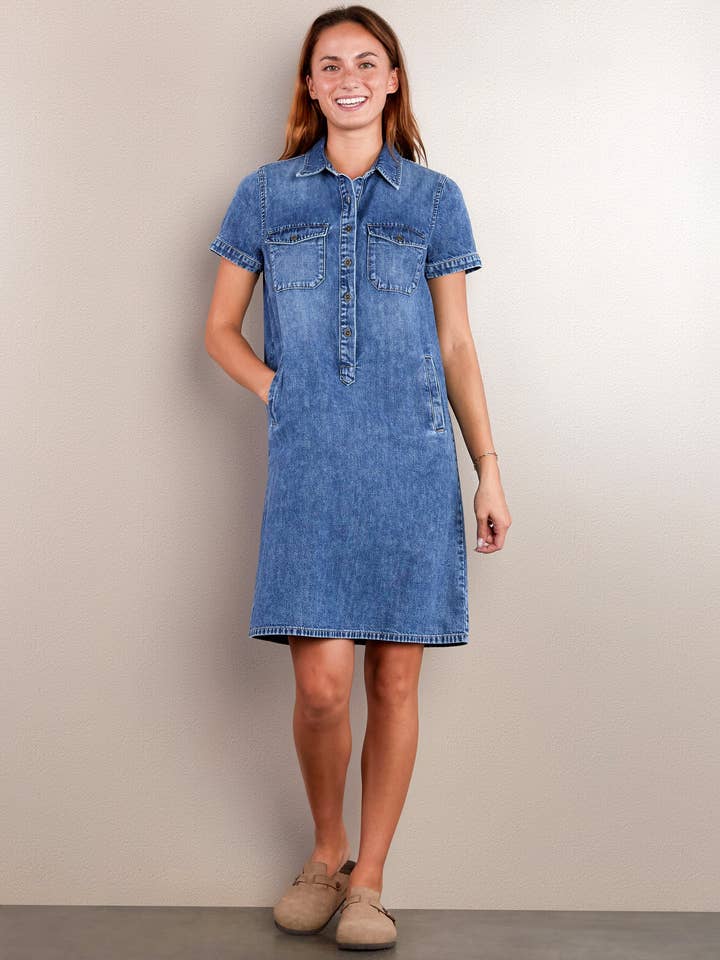 Ace Denim Dress for wholesale by WASH LAB