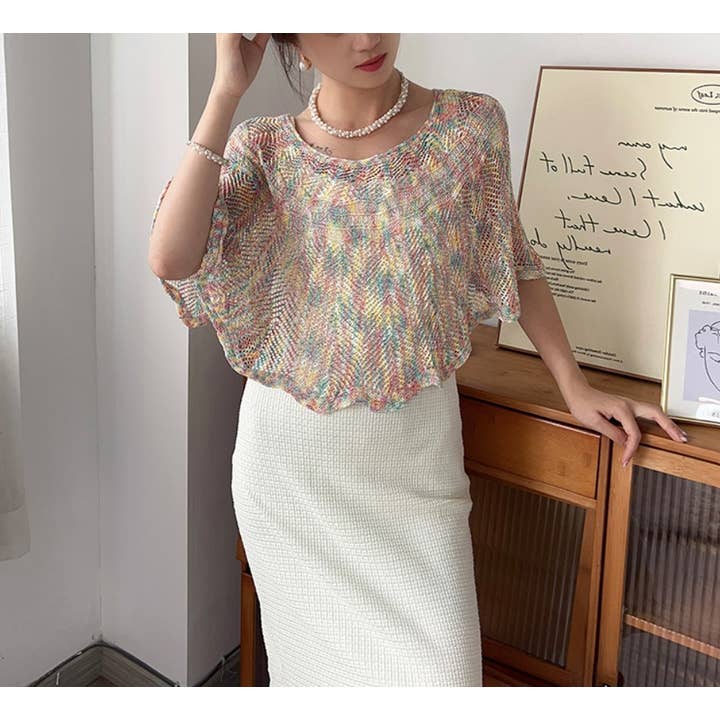 JC Sunny Fashion - Wholesale Capelet - Women's - JC063337-S Multicolor Chevron Hollow-Out Capelet2