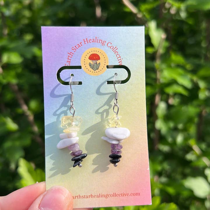 Ikke-binær - Pride-flag - Krystalchip-øreringe - Stål for engroshandel hos Earth Star Healing Collective