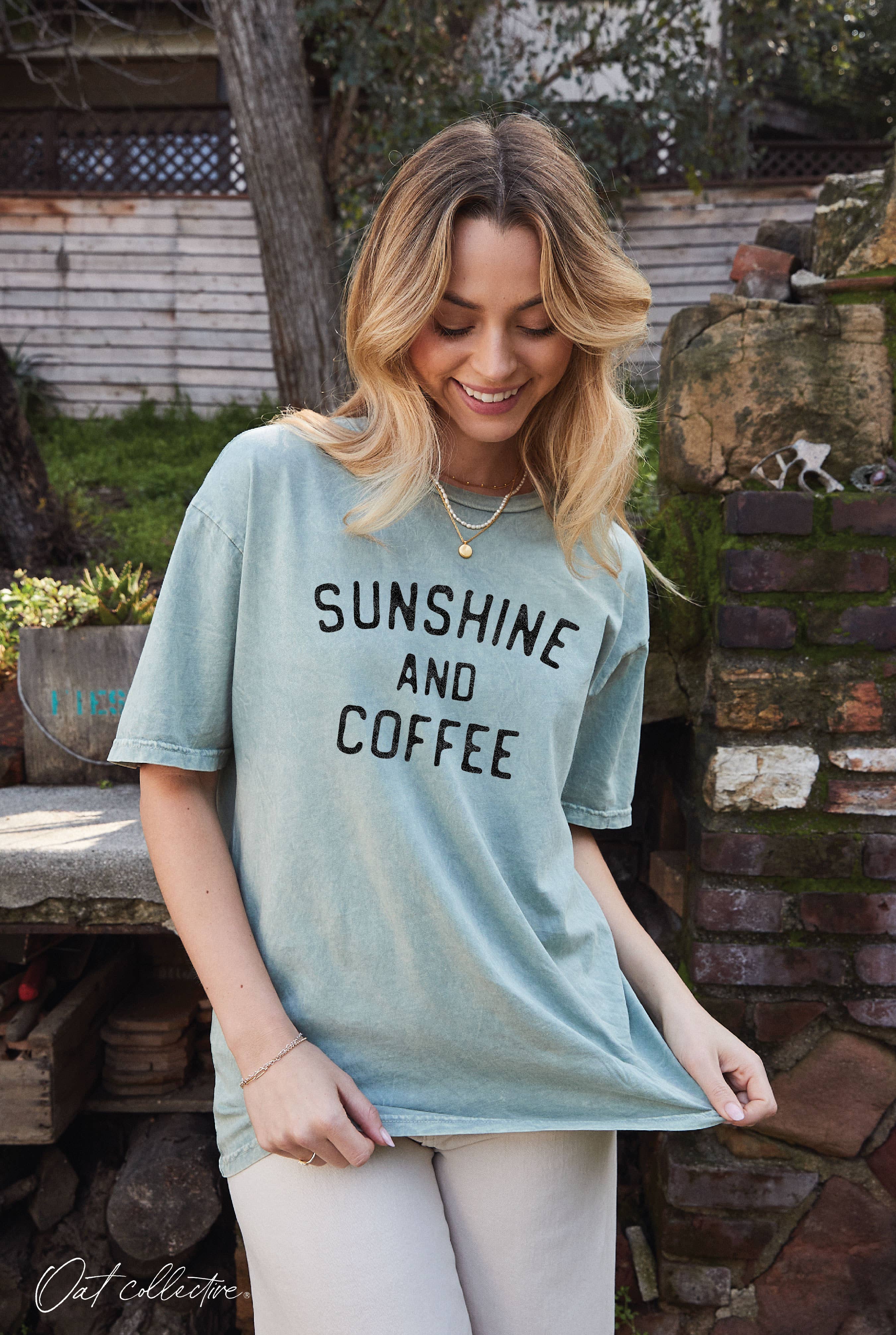OAT COLLECTIVE - Wholesale Screen Printed T-Shirt - Women's - SUNSHINE AND COFFEE Mineral Graphic Top 9