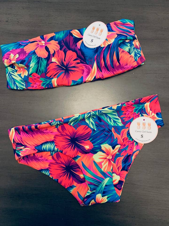 Tropical Paradise Bandeau Bikini Set for wholesale by Curvy Girl Swim Co