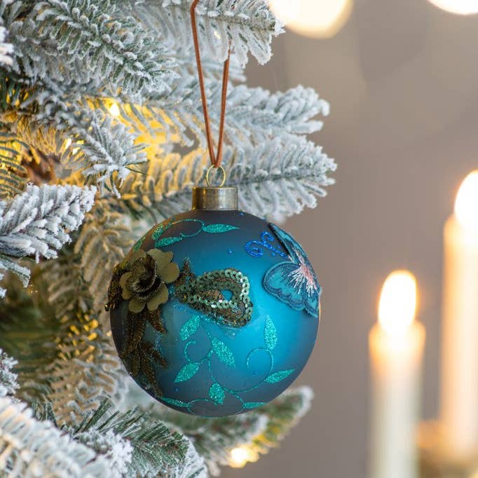 D4" Glass Xmas Ball Ornament - Blue for wholesale by A&B Home Group Inc.